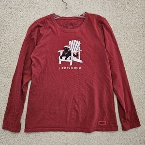 Life Is Good Shirt Christmas Dog Beach Lake Red Crusher Lab Long Sleeve Womens M